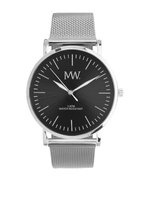 MW Horloge Flat Style Retro Zilver mesh zwarte wijzerplaat