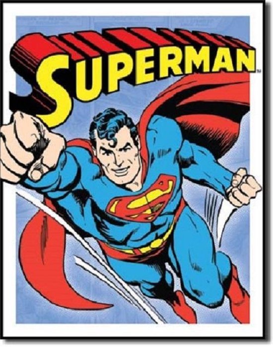 Superman Retro panels.  Metalen wandbord 31,5 x 40,5 cm.