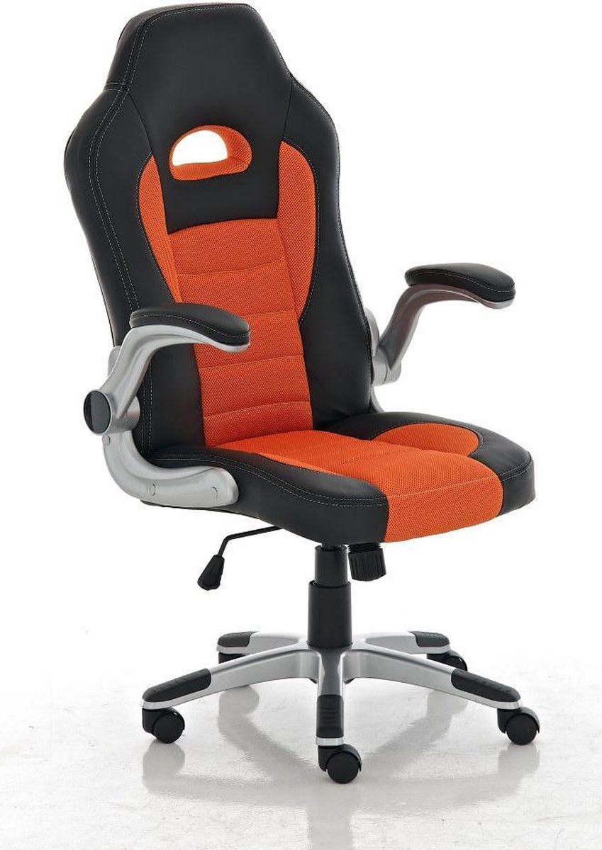 Bureaustoel - Game stoel - Modern - Armleuning - In hoogte verstelbaar - Kunstleer - Oranje/zwart - 60x66x128 cm