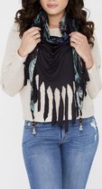 Dames Sjaal zwart jersey franje jungle print