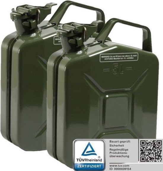 5 x Oxid7 jerrycan voor benzine, metalen jerrycan, 20 liter, met VN- goedkeuring, constructie getest, geëmailleerd, jerrycan met bajonetsluiting 5 x Oxid7 jerrycan voor benzine, metalen jerrycan, 20 liter, met VN- goedkeuring, constructie getest, geëmailleerd, jerrycan met bajonetsluiting