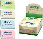 Stick'n recycled memoblokken 76x127mm, 4x ass. pastel, 12 sticky notes