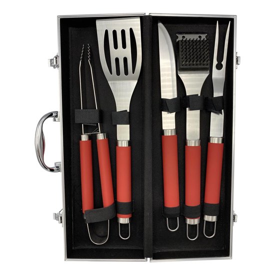 | BBQ Luxe RVS softgrip gereedschapsset 6 delige koffer Gusta BBQ Gereedschapset Kopen? | 6 delig RVS