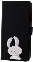 Apple Iphone 11 Pro Max zwart bookcase hoesje konijntje