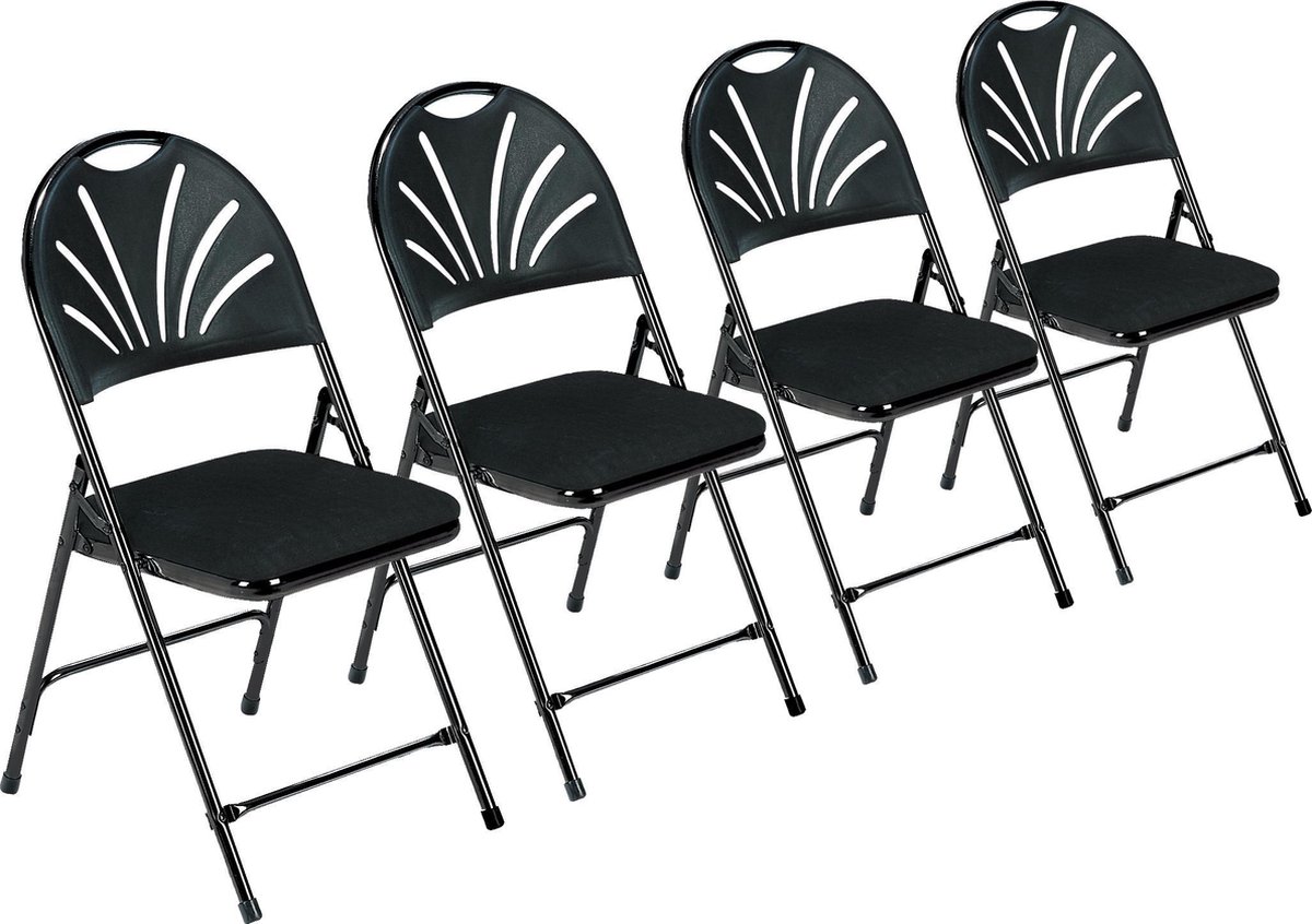 Klapstoel Phoenix Deluxe (set van 4) - frame: zwart, zitting: zwart effen