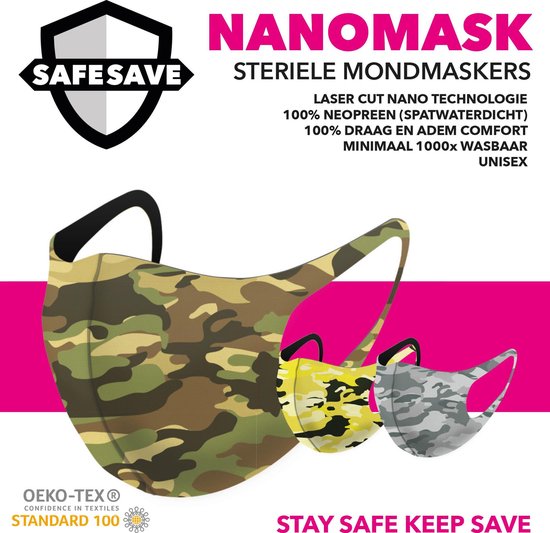 SafeSave mondkapjes wasbaar en herbruikbaar geen wegwerp -100% duurzaam neopreen stoffen alcohol vrij gesteriliseerd mondkapje-niet medisch mondmasker met print- face mask unisex dames en heren-gezichtsmasker volwassen/jongens/meisjes - 3 stuks