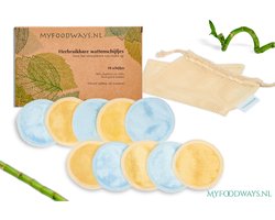 10x Blauwe (5) en Gele (5) Bamboe Wasbare Wattenschijfjes incl Waszakje | Gezichtsreiniging | Herbruikbare reinigingsdoekjes | Make Up Verwijderen | Face Pads