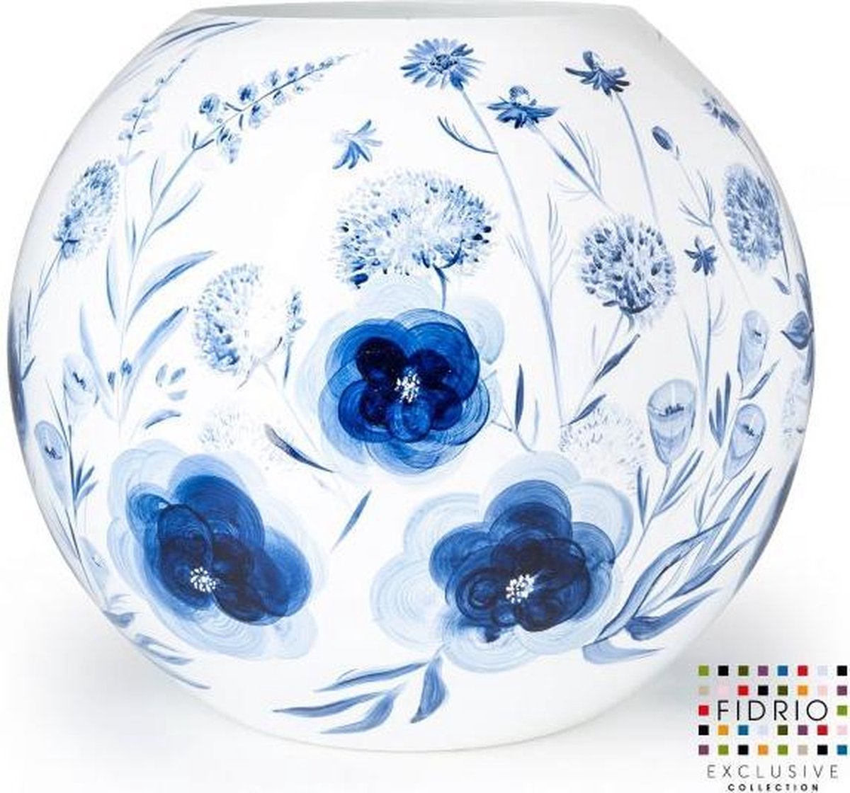 Design vaas Bolvase - Fidrio DUTCH BLUE - HANDPAINTED - glas, mondgeblazen  - diameter... | bol.com