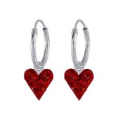 Joy|S - Zilveren rood hart bedel oorbellen kristal oorringen
