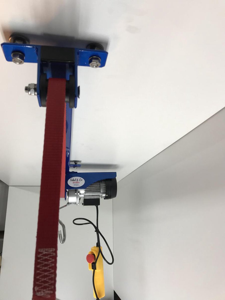 Takel en Co Electrische Fietslift blauw met rode hijsbanden 125kg met CE-Keur certificering