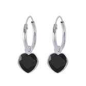 Joy|S - Zilveren hart zwart bedel oorbellen cubic zirkonia oorringen