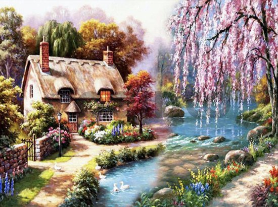 Bol Com Landschap Huis Rivier Zwanen 30x40cm Vierkant Diamond Painting Volwassenen Hq