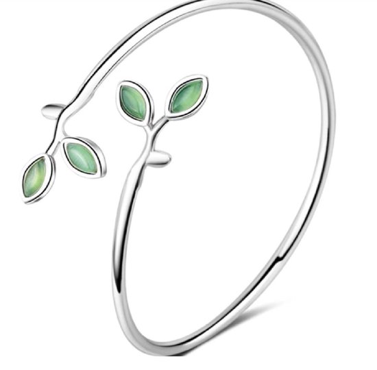 Armband- Zilver- Green Leaf-Bangle-Dames-Charme Bijoux