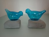 Decoratief beeld set vogel blauw (2 stuks)