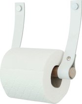 Leren toiletrolhouder (roldrager: rondhout) | WIT