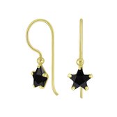 Joy|S - Zilveren classic ster oorbellen zirkonia zwart oorhangers 14k goudplating