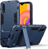 Samsung Galaxy A01 hoesje, Dubbel gelaagde pantser case met standaard, Navy blauw | GSM Hoesje / Telefoonhoesje Geschikt Voor: Samsung Galaxy A01