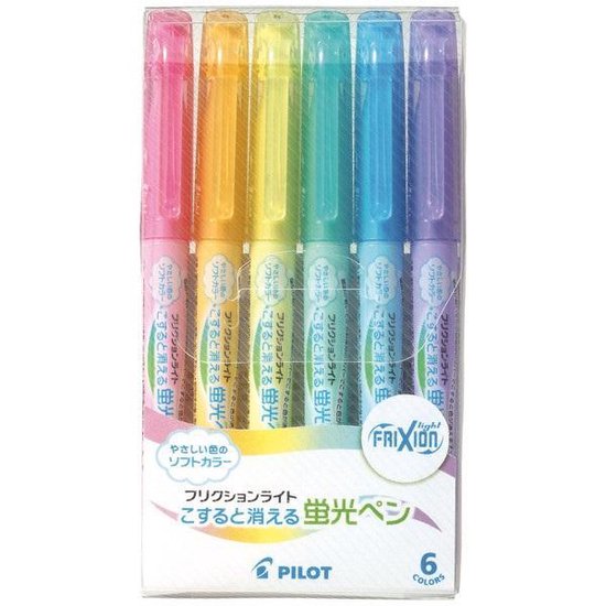 Pilot Frixion Light Soft Colour Uitwisbare  Highlighters - 6 Colour Set verpakt in een Zipperbag - Pilot