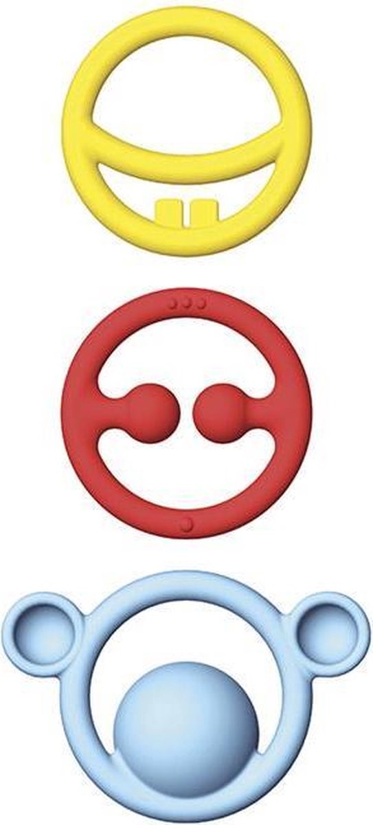 NIGI, NAGI & NOGI / SET Primaire kleuren, set van 3 tactiele bijtringen in verschillende kleuren, in siliconen rubber, in doos 12.5x2x25.8cm, 0+
