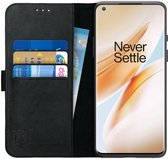 Rosso Deluxe Echt Leer Book Case Hoesje Geschikt voor OnePlus 8 Pro | Ruimte voor drie pasjes | Portemonnee Book Case | Met Pasjeshouder | Zwart