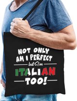 Not only am I perfect but im Italiaans too katoenen kado tas zwart - heren - Italie cadeau tas