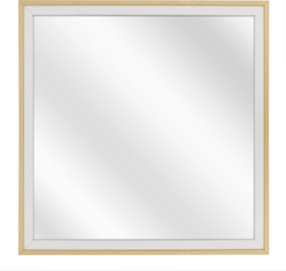 Spiegel met Tweekleurige Houten Lijst - Wit / Blank - 40x40 cm