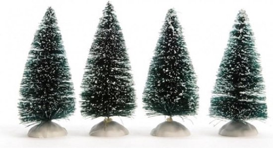 12x Kerstdorp onderdelen miniatuur boompjes met sneeuw 10 cm - Kerstdorpje maken - kerstboompjes