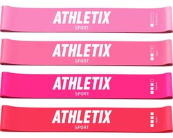 Athletix® - Roze Weerstandsbanden Set - 4 Resistance bands - Booty Bands met Gratis Draagtas en Oefeningen