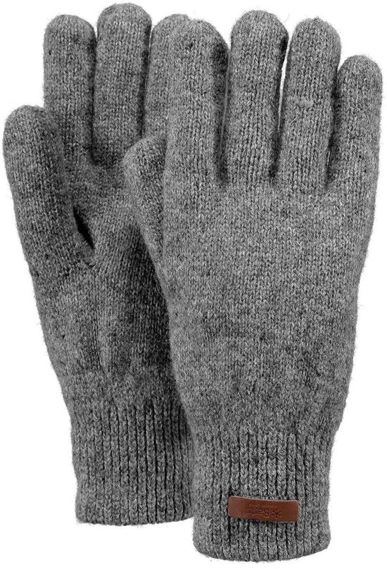 Grijze gebreide handschoenen van Barts met een leren label.