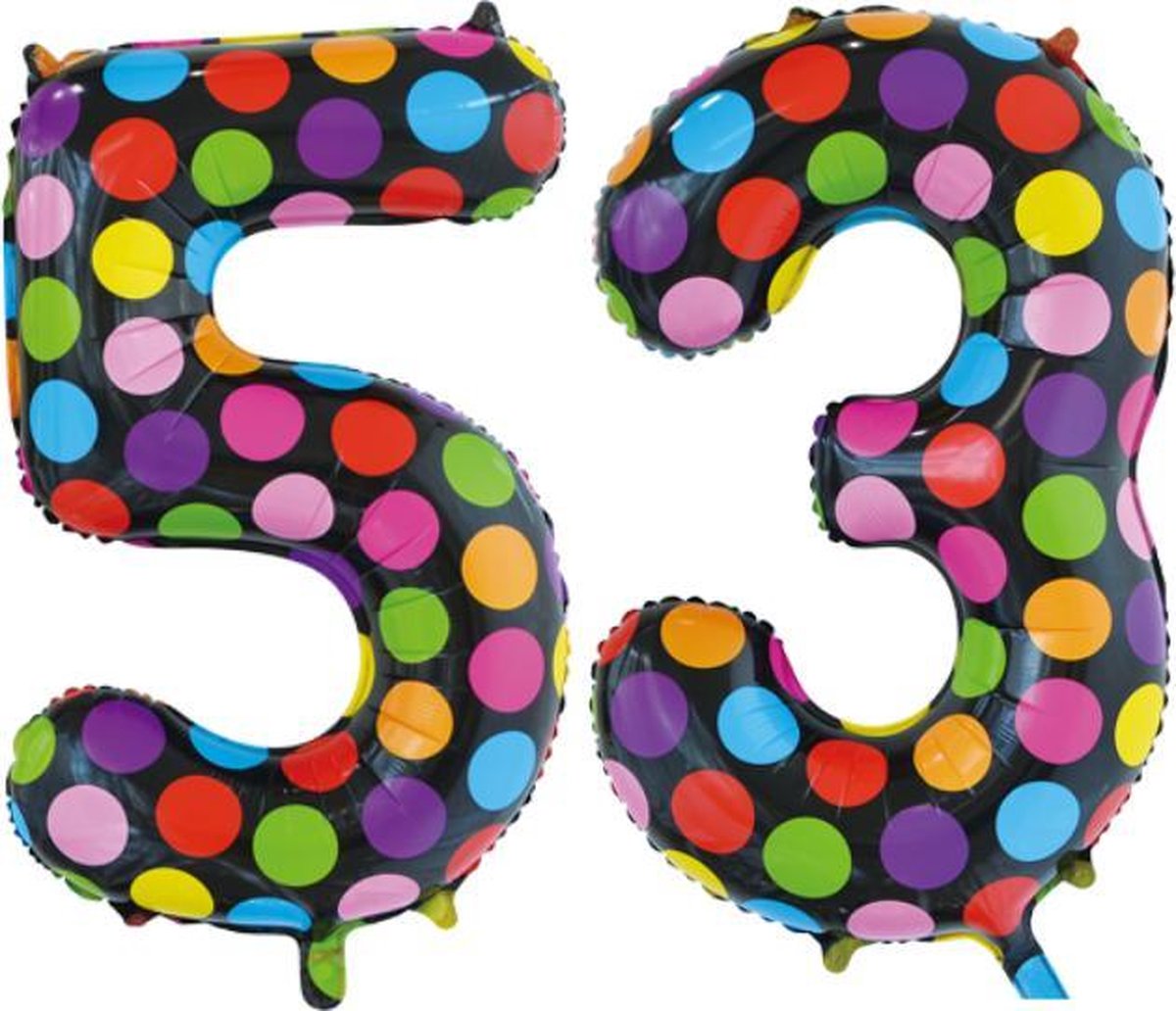 Folieballon 53 jaar stippen 86cm