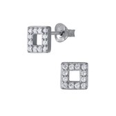 Joy|S - Zilveren vierkant oorbellen 6 mm square zirkonia