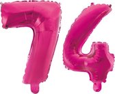 Folieballon 74 jaar roze 41cm