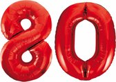 Folieballon 80 jaar rood 86cm