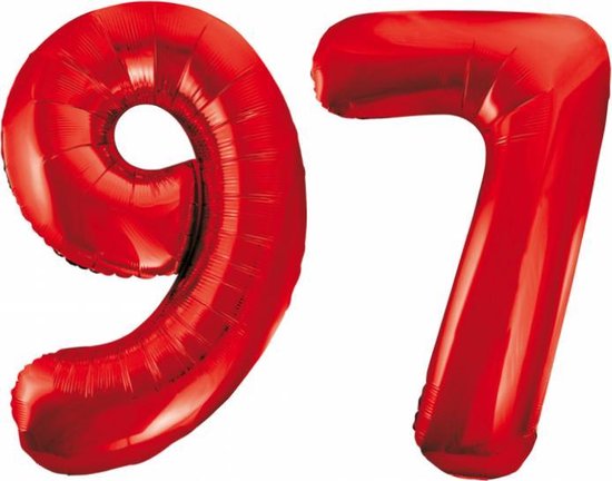 Folieballon 97 jaar rood 86cm