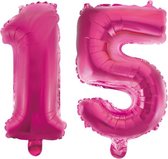 Folieballon 15 jaar roze 86cm
