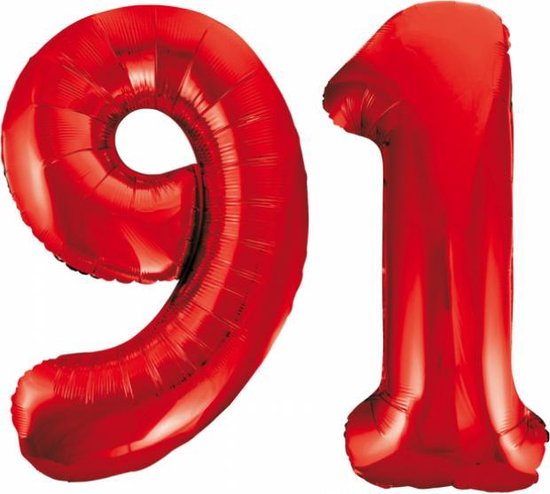 Folieballon 91 jaar rood 86cm
