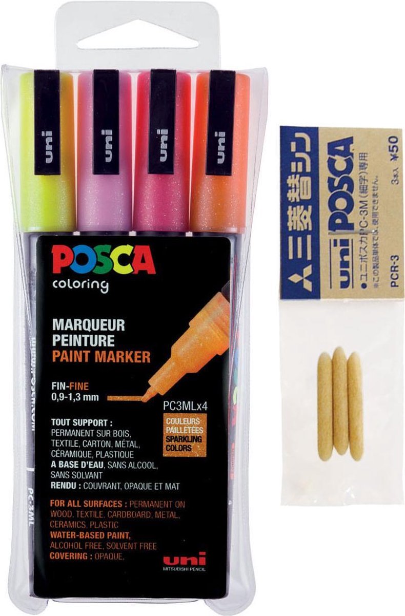 Posca Marker, Pc-3ml, Fine, Line 0,9-1,3 , Glitter Colours, 8 pc