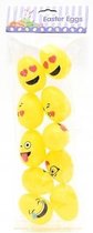 10x Smiley Paaseieren om te vullen 6 cm - geel - Paasversiering / Paasdecoratie