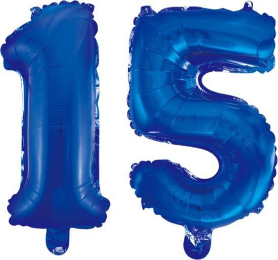 Folieballon 15 jaar blauw 86cm
