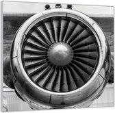Acrylglas –Motor van Vliegtuig met Vleugel Zwart - Wit -80x80 (Met ophang)