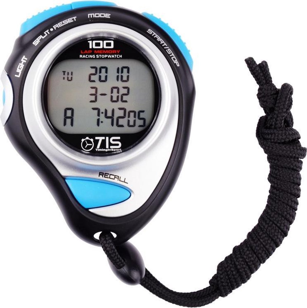 Tis Stopwatch Pro 234  100 Lap Memory 8 X 6 Cm Zwart/blauw - Tis
