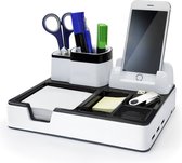Organisateur de bureau Monolith blanc avec 3 ports USB pour charger des smartphones ou des tablettes