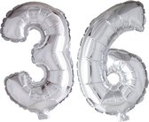 Folieballon 36 jaar zilver 41cm