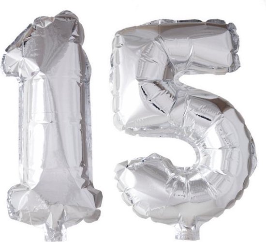 Folieballon 15 jaar zilver 41cm