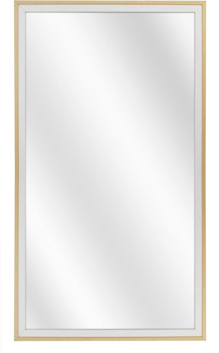 Spiegel met Tweekleurige Houten Lijst - Wit / Blank - 20x50 cm