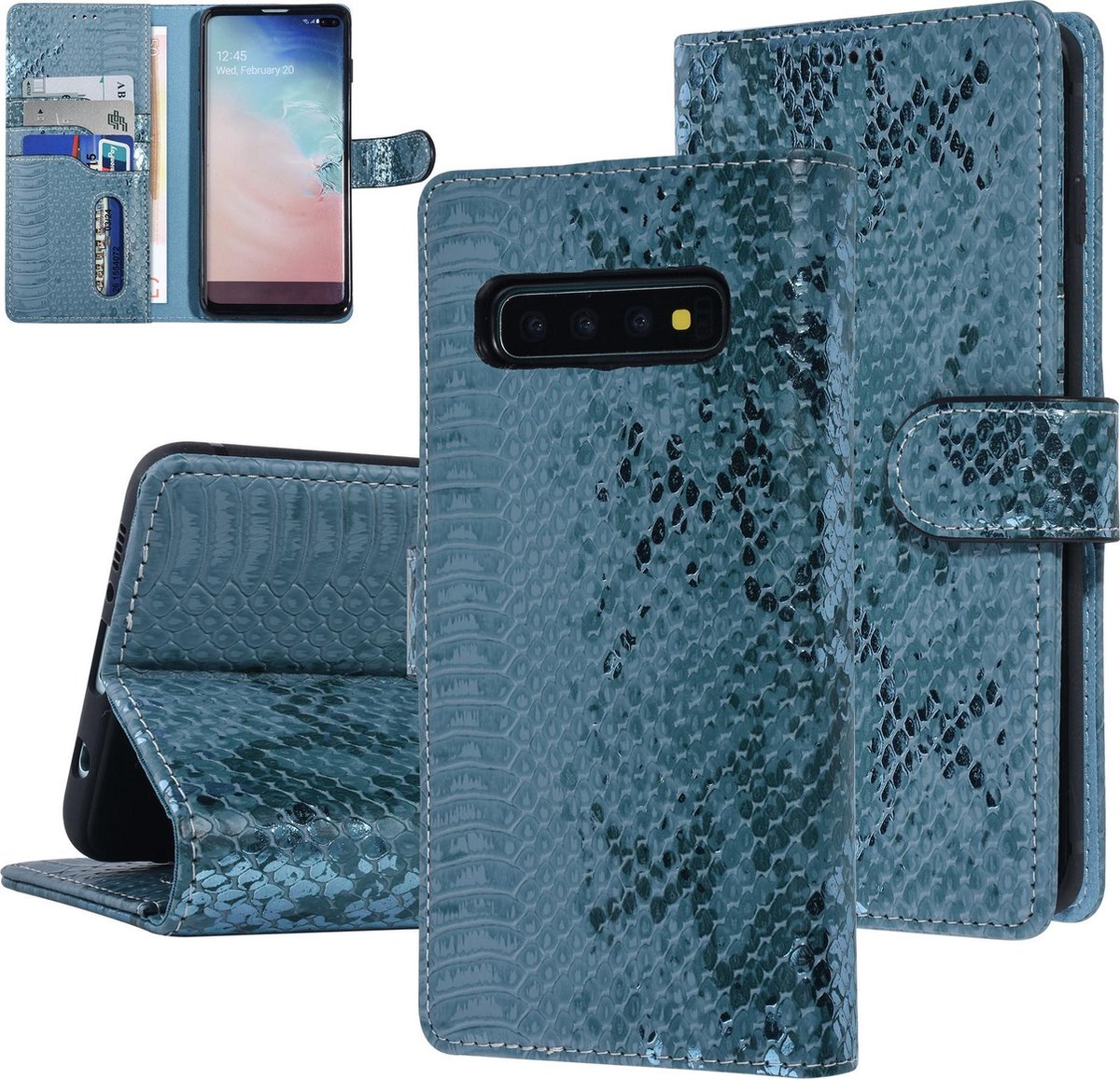 UNIQ Accessory Turquoise Slangenleer hoesje voor Galaxy S10 Plus - Book Case