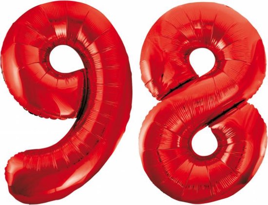 Folieballon 98 jaar rood 86cm