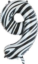 Folieballon 9 jaar zebra 86cm