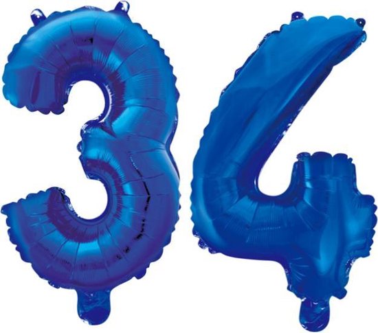 Folieballon 34 jaar blauw 41cm