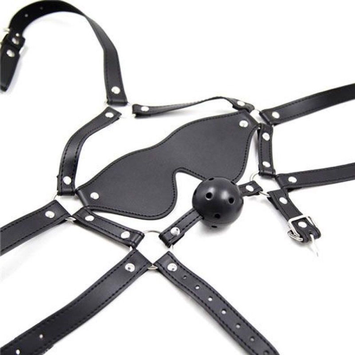 Compleet Hoofd Harnas met Ballgag en Blinddoek